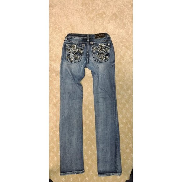 Miss Me Jeans Women's Size 25x31 Signature Straight Dark Wash Bling Flap Pocket - Picture 3 of 4